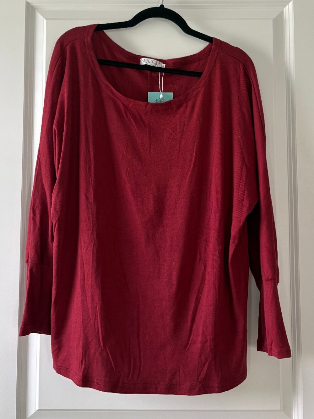 Aifer Women's Red Wine Off-the-Shoulder Oversized Pullover Tunic Size XL